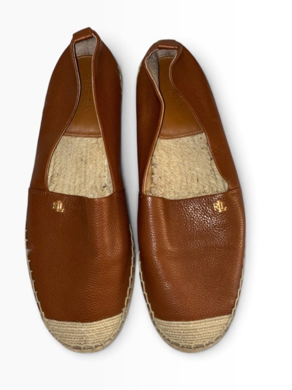 Lauren Ralph Lauren Cameryn espadrille flat in tan tumbled leather Sz 10